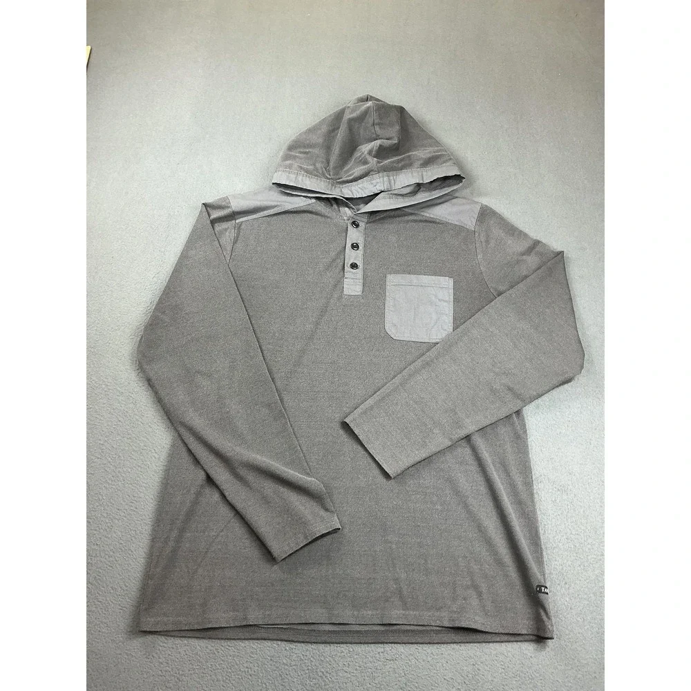 TAVIK+ Hooded Henley‎ Shirt Mens Large Gray Long Sleeve Lightweight Casual